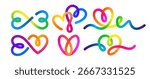Color Line Hearts with Gradient. Love Vector Symbols 3D Set. Abstract Squiggly Heart Illustrations for Valentine