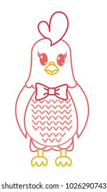 color line hen cute animal with ribbon bow