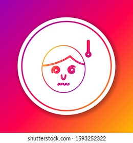 Color line High human body temperature or get fever icon isolated on color background. Disease, cold, flu symptom. Circle white button. Vector Illustration