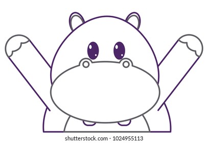 color line hippopotamus cute animal with hands up