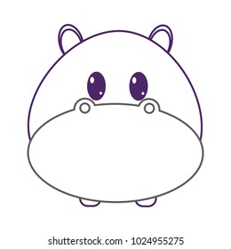 color line hippopotamus head cute animal character
