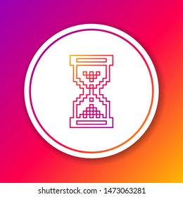 Color line Hourglass pixel with flowing sand icon isolated on color background. Sand clock sign. Business and time management concept. Circle white button. Vector Illustration