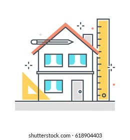 Color line, house sizing illustration, icon, background and graphics. The illustration is colorful, flat, vector, pixel perfect, suitable for web and print. It is linear stokes and fills.