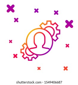 Color line Human with gear inside icon isolated on white background. Artificial intelligence. Thinking brain sign. Symbol work of brain. Gradient random dynamic shapes. Vector Illustration