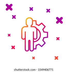 Color line Human with gear inside icon isolated on white background. Artificial intelligence. Thinking brain sign. Symbol work of brain. Gradient random dynamic shapes. Vector Illustration