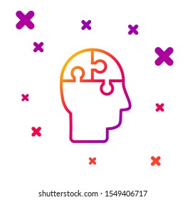 Color line Human head puzzles strategy icon isolated on white background. Thinking brain sign. Symbol work of brain. Gradient random dynamic shapes. Vector Illustration