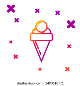 Color line Ice cream in waffle cone icon isolated on white background. Sweet symbol. Gradient random dynamic shapes. Vector Illustration