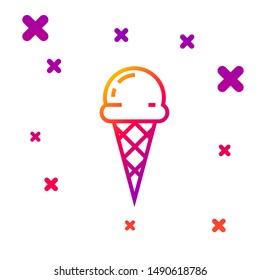 Color line Ice cream in waffle cone icon isolated on white background. Sweet symbol. Gradient random dynamic shapes. Vector Illustration