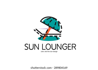 Color line icon for flat design isolated on white. Sun lounger