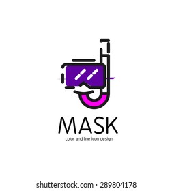 Color line icon for flat design isolated on white. Mask and snorkel