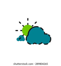 Color line icon for flat design isolated on white. Clouds and sun