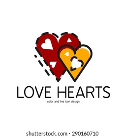 Color line icon for flat design isolated on white. Love hearts symbol