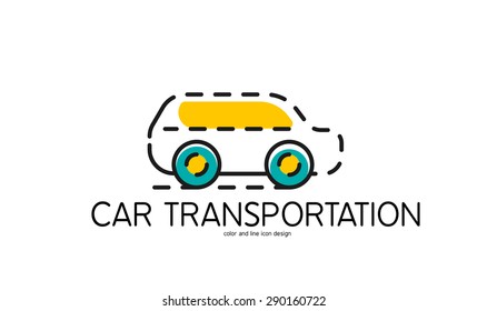 Icono de línea de color para diseño plano aislado en blanco. Transporte en automóvil