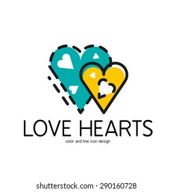Color line icon for flat design isolated on white. Love hearts symbol