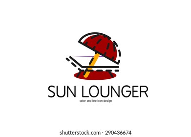 Icono de línea de color para diseño plano aislado en blanco. Sun Lounger