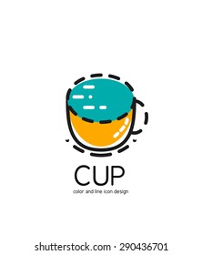 Color line icon for flat design isolated on white. Cup