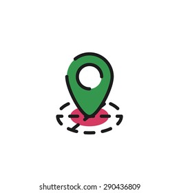 Color line icon for flat design isolated on white. Map tag