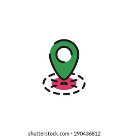 Icono de línea de color para diseño plano aislado en blanco. Etiqueta de mapa
