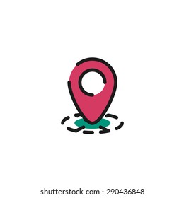 Icono de línea de color para diseño plano aislado en blanco. Etiqueta de mapa