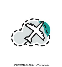 Ícone de linha de cor para design plano isolado em branco. Avião, voo