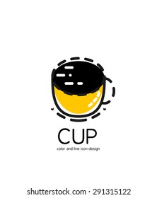 Icono de línea de color para diseño plano aislado en blanco. Copa