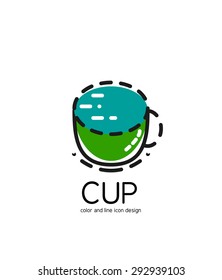 Color line icon for flat design isolated on white. Cup