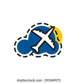 Icono de línea de color para diseño plano aislado en blanco. Avión, vuelo