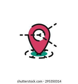 Color line icon for flat design isolated on white. Map tag