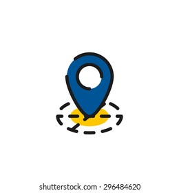 Icono de línea de color para diseño plano aislado en blanco. Etiqueta de mapa