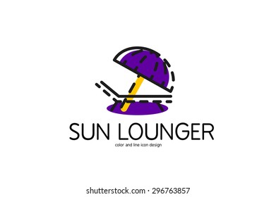 Color line icon for flat design isolated on white. Sun lounger