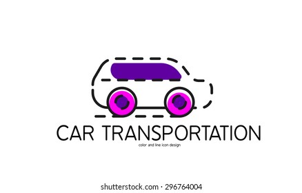 Color line icon for flat design isolated on white. Car transportation