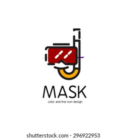 Icono de línea de color para diseño plano aislado en blanco. Máscara y tubo