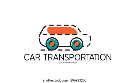 Color line icon for flat design isolated on white. Car transportation