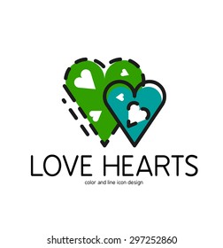 Color line icon for flat design isolated on white. Love hearts symbol