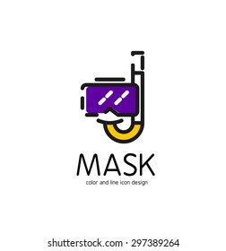 Color line icon for flat design isolated on white. Mask and snorkel