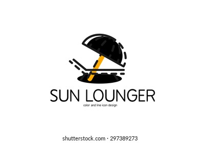 Icono de línea de color para diseño plano aislado en blanco. Sun Lounger