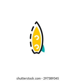 Color line icon for flat design isolated on white. Surf board