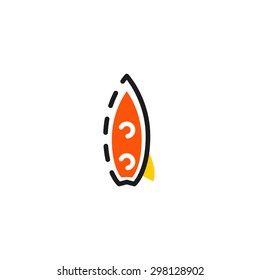 Color line icon for flat design isolated on white. Surf board