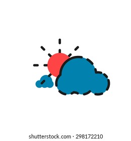 Color line icon for flat design isolated on white. Clouds and sun