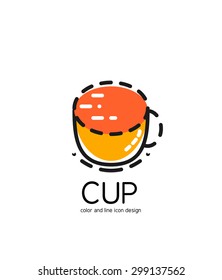 Color line icon for flat design isolated on white. Cup