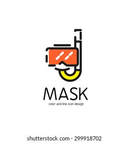 Color line icon for flat design isolated on white. Mask and snorkel
