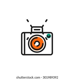 Color line icon for flat design isolated on white. Camera, photo