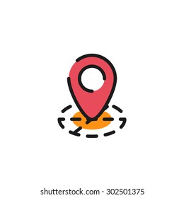 Icono de línea de color para diseño plano aislado en blanco. Etiqueta de mapa