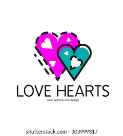 Color line icon for flat design isolated on white. Love hearts symbol