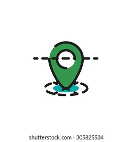 Icono de línea de color para diseño plano aislado en blanco. Etiqueta de mapa