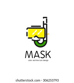 Color line icon for flat design isolated on white. Mask and snorkel