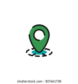 Icono de línea de color para diseño plano aislado en blanco. Etiqueta de mapa
