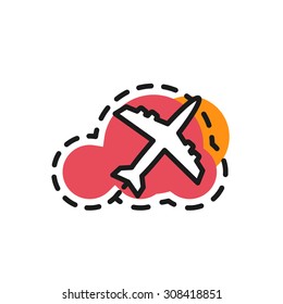 Icono de línea de color para diseño plano aislado en blanco. Avión, vuelo