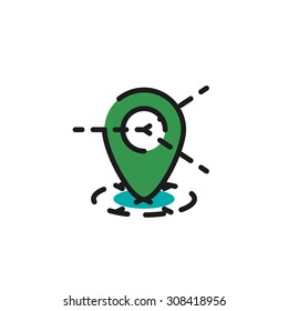 Icono de línea de color para diseño plano aislado en blanco. Etiqueta de mapa