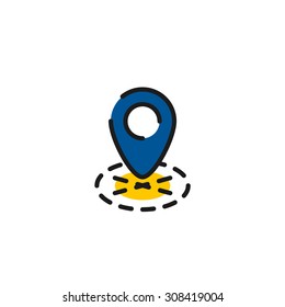 Icono de línea de color para diseño plano aislado en blanco. Etiqueta de mapa